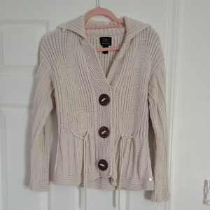 Pur Women's Cream Knit Cardigan with Collar 100% Cotton